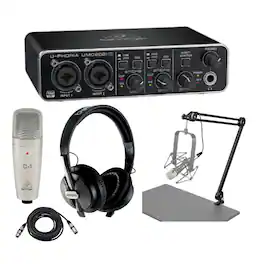 Behringer - U-Phoria Studio Pro Complete Recording Bundle, UMC202HD USB Audio Interface, C-1 Studio-Grade Microphone,