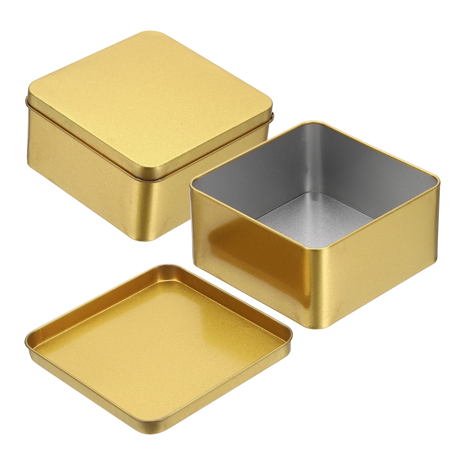 Unique Bargains - 2pcs Metal Tin Box, 4.5x2.2" Square Tinplate Lid, Portable Storage Candy Jars for Valentine's Day, Candle Jewelry - Gold