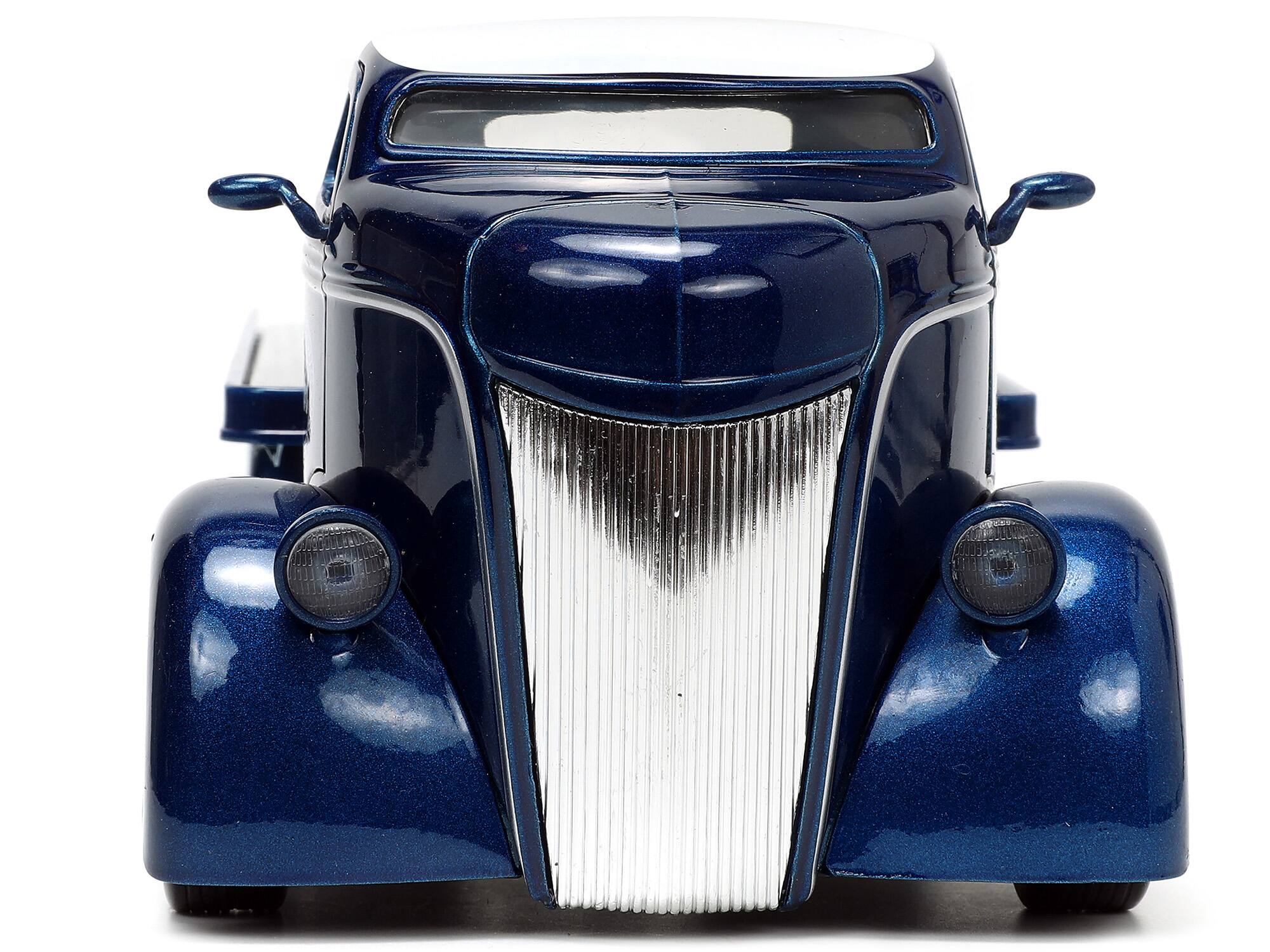 Alt View 4. Jada - 1947 Ford COE Flatbed Truck Dark Blue Metallic with White Top "The Famous Motor Cars" w/Extra Wheels 1/24 Model by Jada - Multicolor.