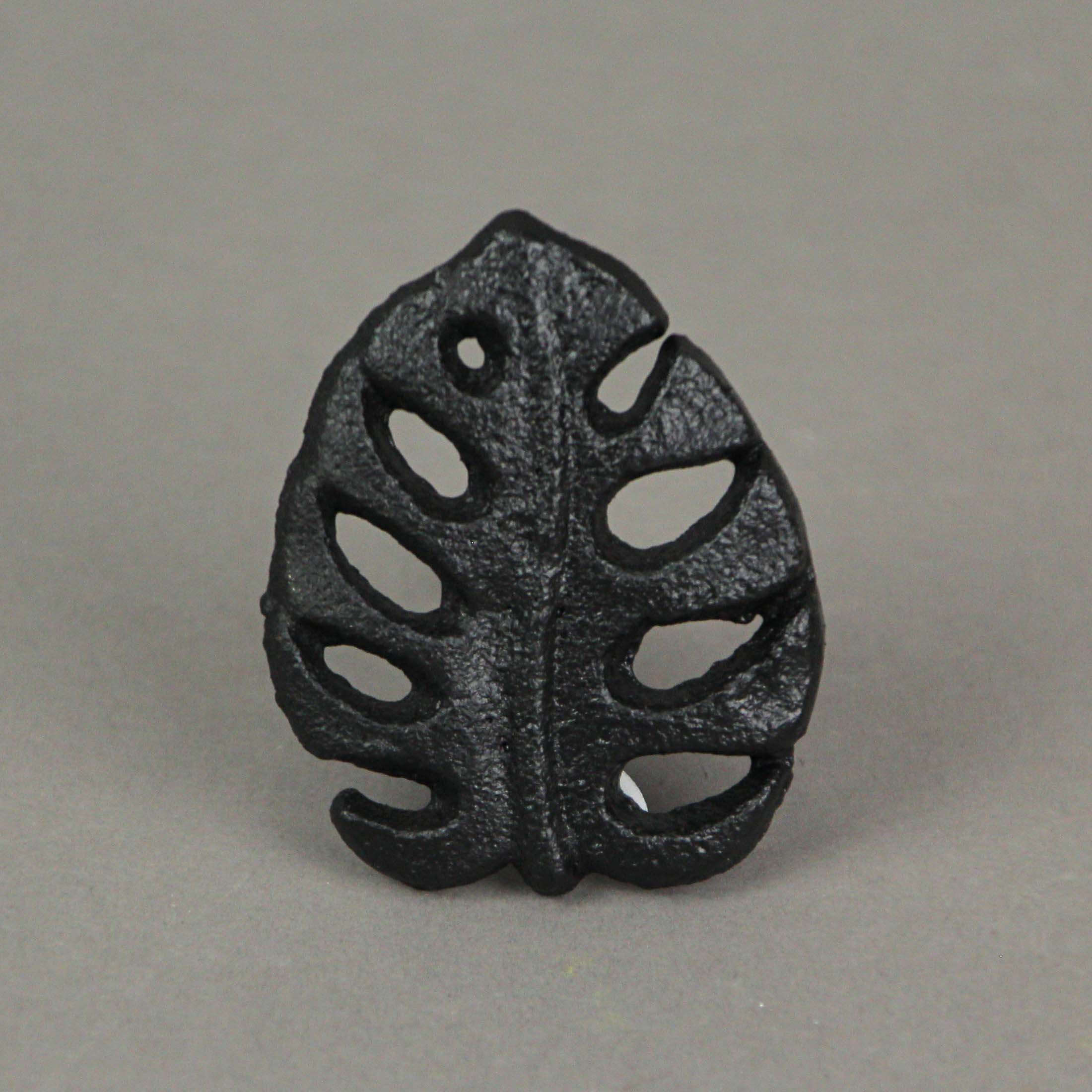 Alt View 3. Zeckos - Set of 6 Black Cast Iron Monstera Leaf Drawer Pulls Decorative Cabinet Knobs - Black.