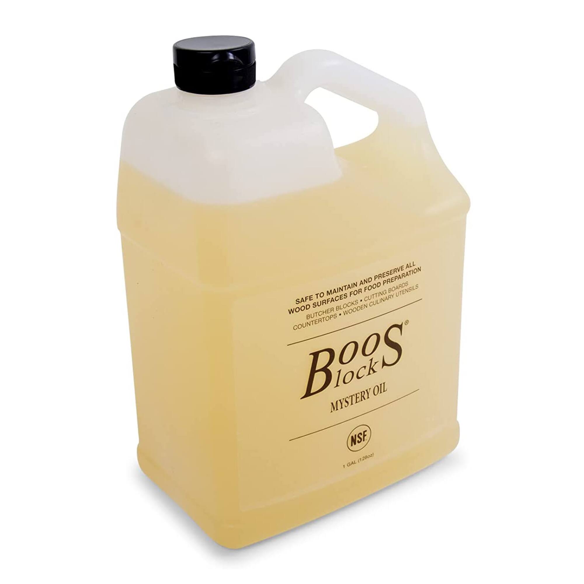 BooS Block Mystery Oil

SAFE TO MAINTAIN AND PRESERVE ALL WOOD SURFACES FOR FOOD BOARDS, CUTTING UTENSILS, BUTCHER BLOCKS, WOODEN CULINARY COUNTERTOPS

1 GAL (128 fl oz)

NSF
