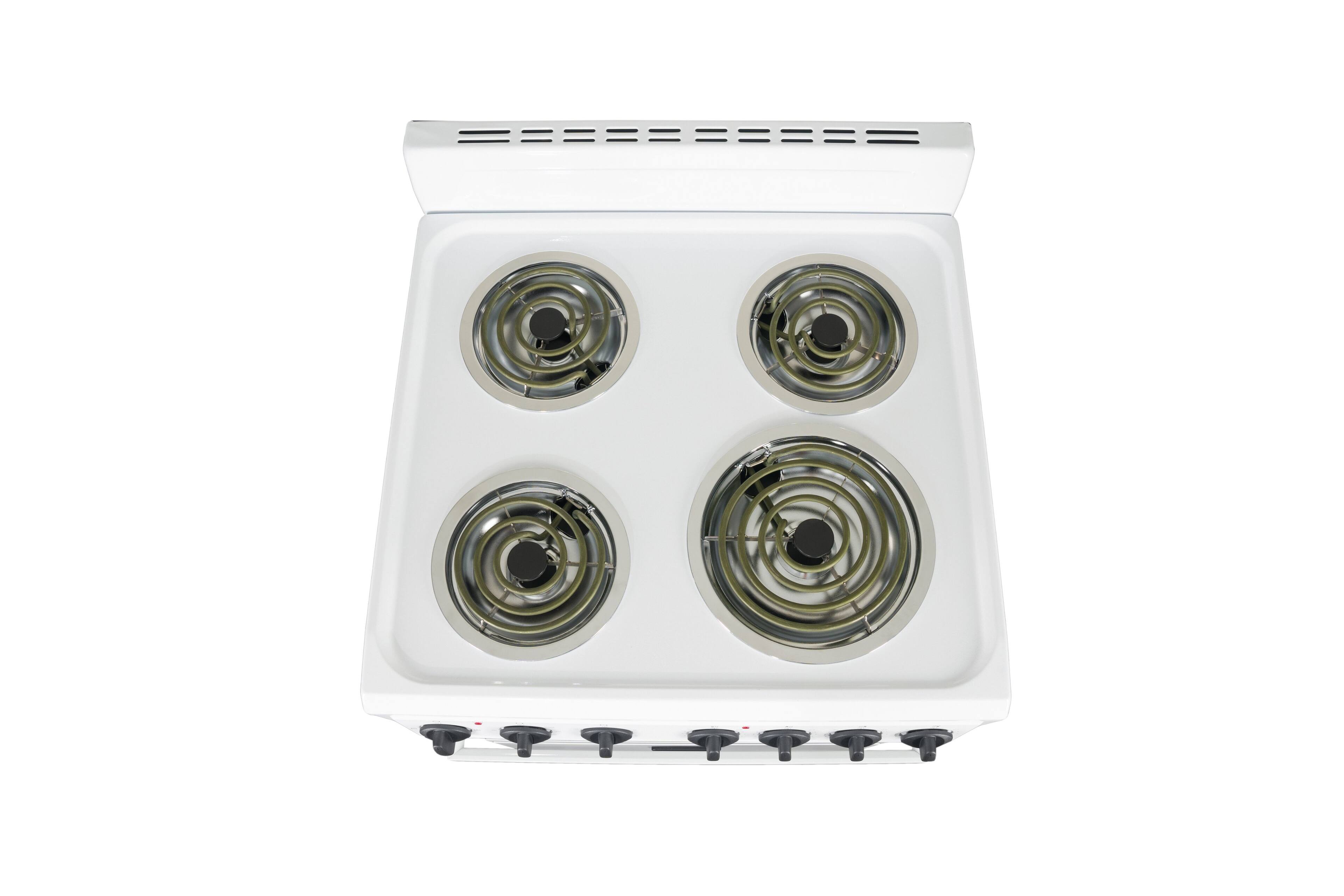 Alt View 1. Premium Levella - 2.7 CuFt Freestanding Electric Range with 4 Coil Burners and Mirrored Glass Oven Door in White - White.