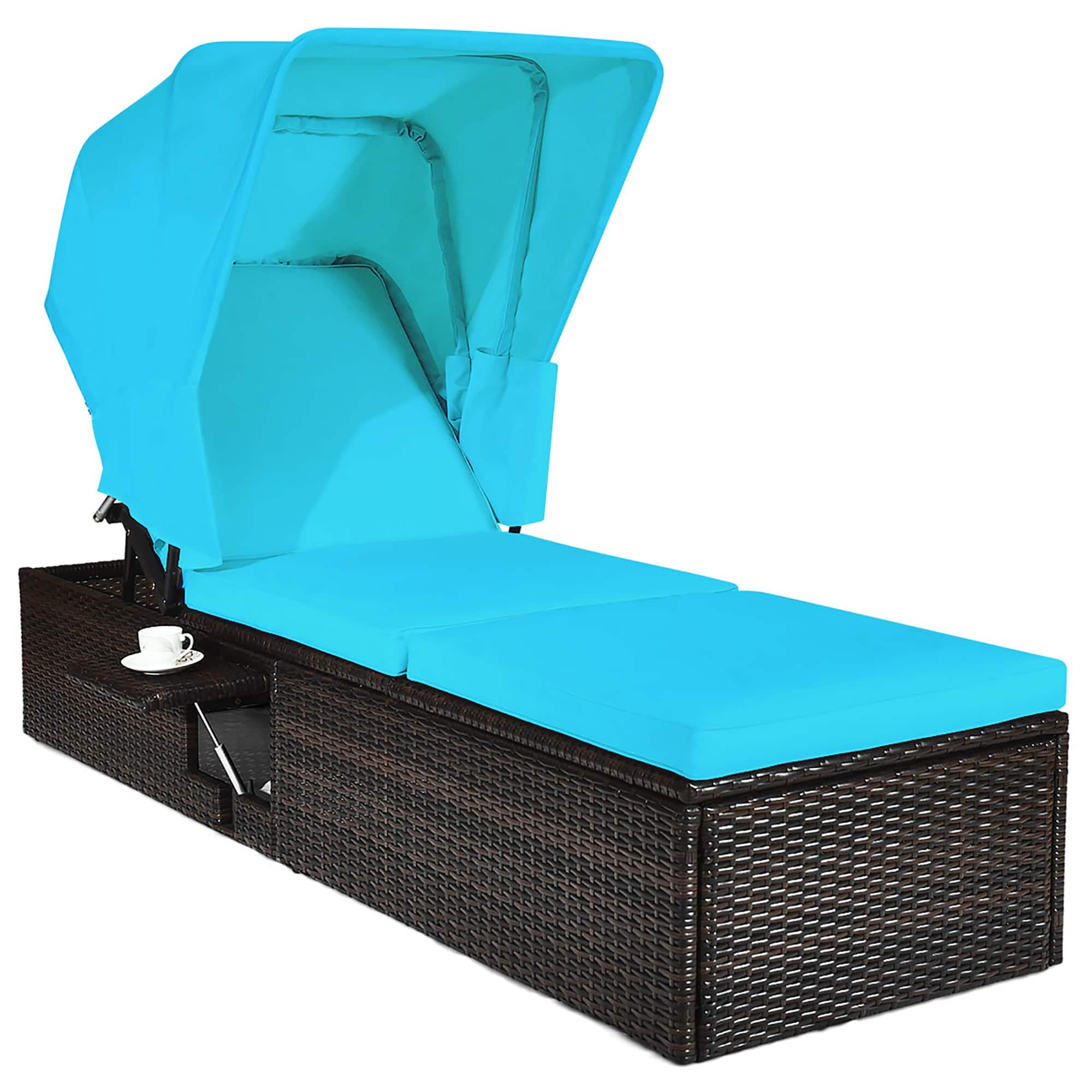 Costway - Patio Rattan Lounge Chair Chaise Cushioned Top Canopy Adjustable - Turquoise price history on PriceWatchPro