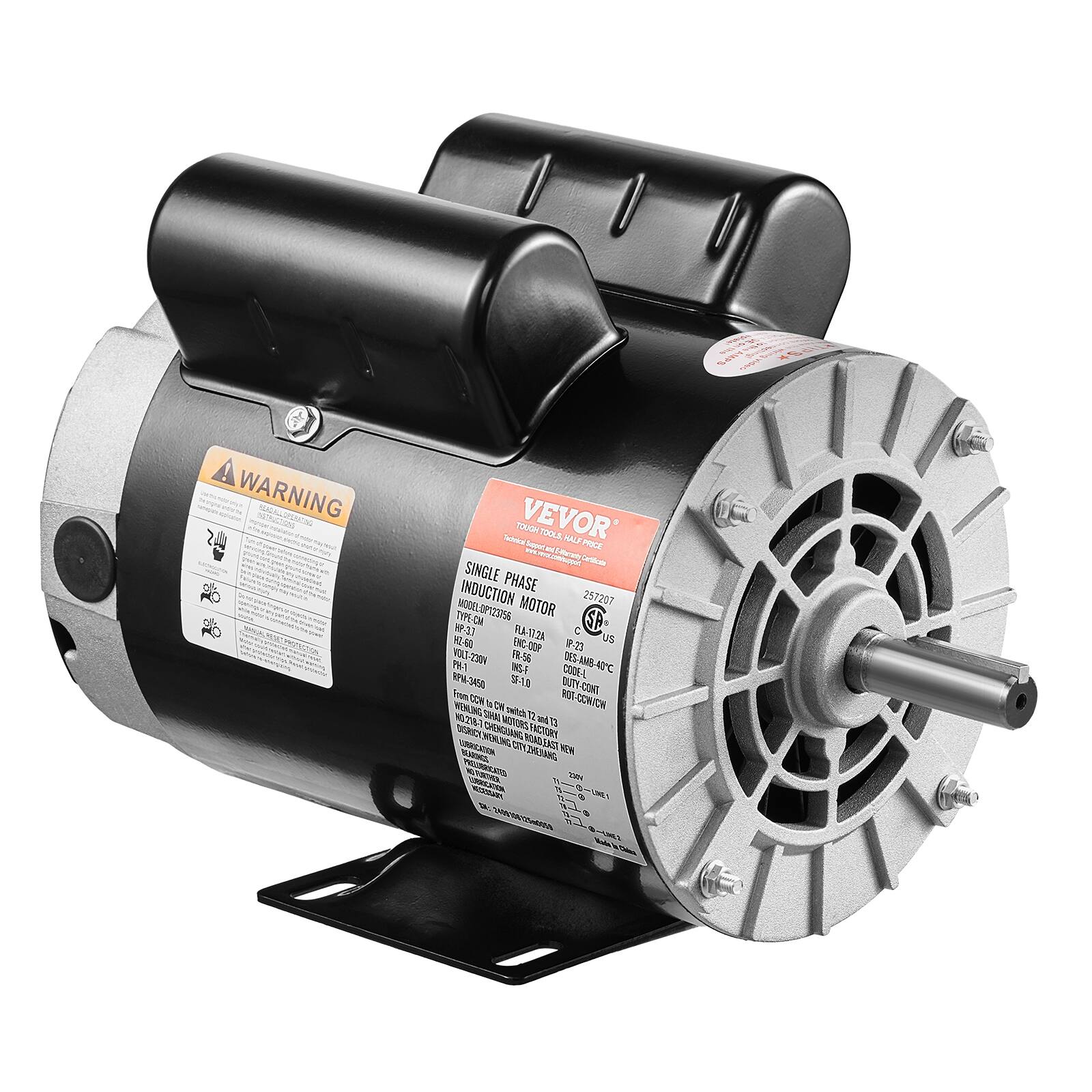 AMPS  
WARNING  
Technical VEVOR TOUGH Support TOOLS, 20 HALF PRICE Ultimate Certificate SINGLE PHASE MODELOP123056 INDUCTION MOTOR 257207 HP-37 TYPE-OM HZ-60 ENC-00P FLA-17.2A P-23 -2304 FR-56 DES-AMB- PM-1 INS-F CODE-L 40C RPM-3450 SF-10 THOO-YTUO CCN  
fistiwa WOWCO-TOR MOTORS TO FACTORY CITY ZHEANG NEW PRELIBRICATED NEZ LUBRICATION