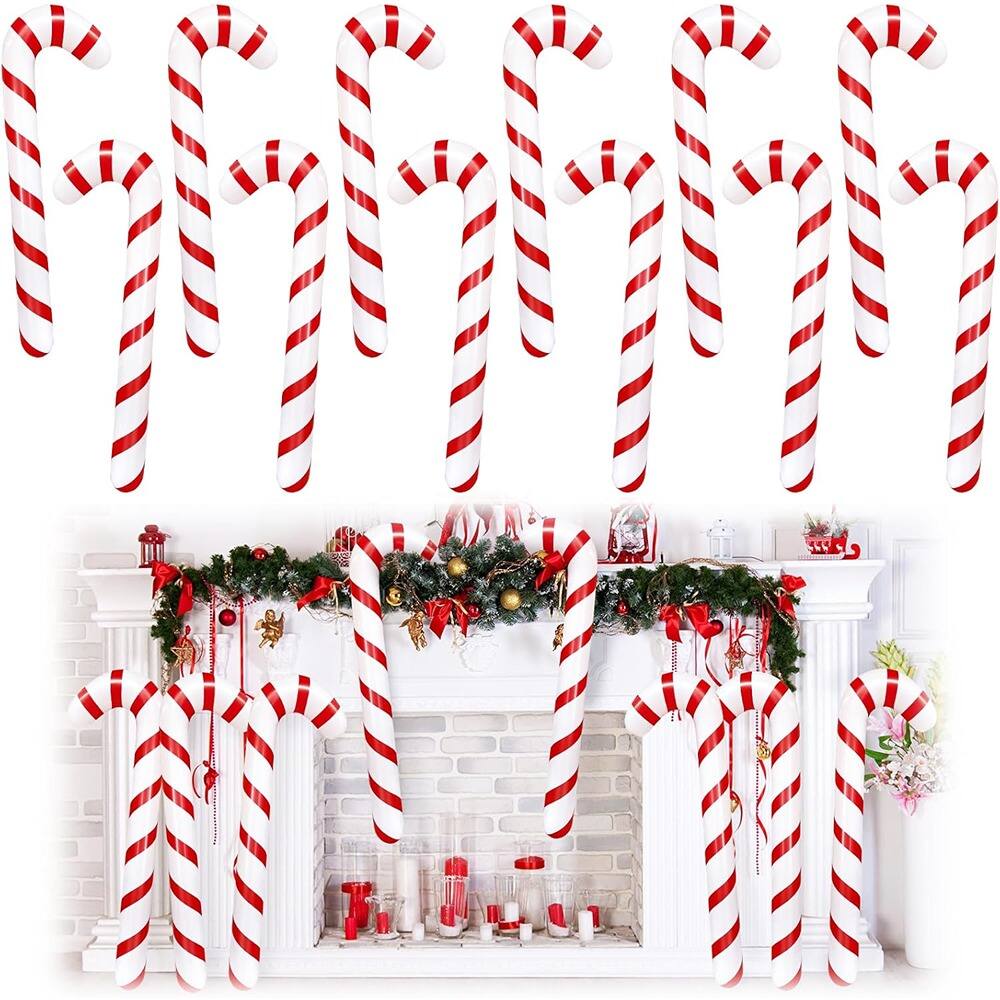 Front. PARKER SLATER - 12-Pc 35" Inflatable Candy Canes – Indoor & Outdoor Christmas Decor - Red + White.