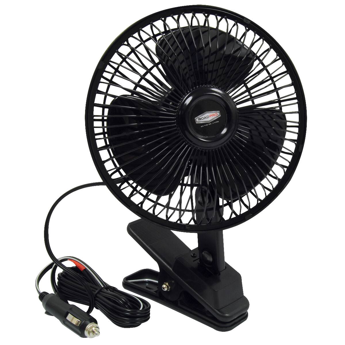 Front. RoadPro - RoadPro 12 Volt Quick Clip Oscillating Fan - Black.