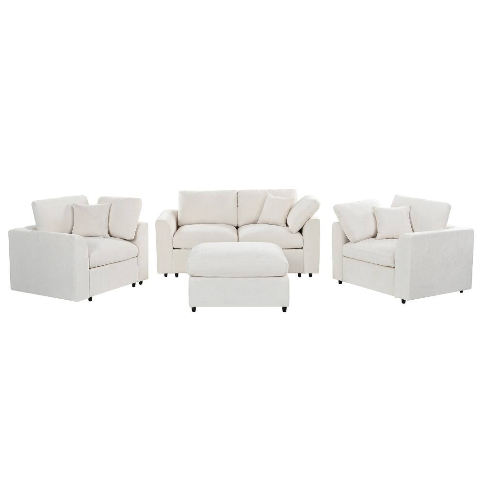 Alt View 2. Loheer - Loheer 4-Piece Sofa Set Chenille Modern Living Room Furniture Loveseat Accent Chairs Ottoman - Beige.