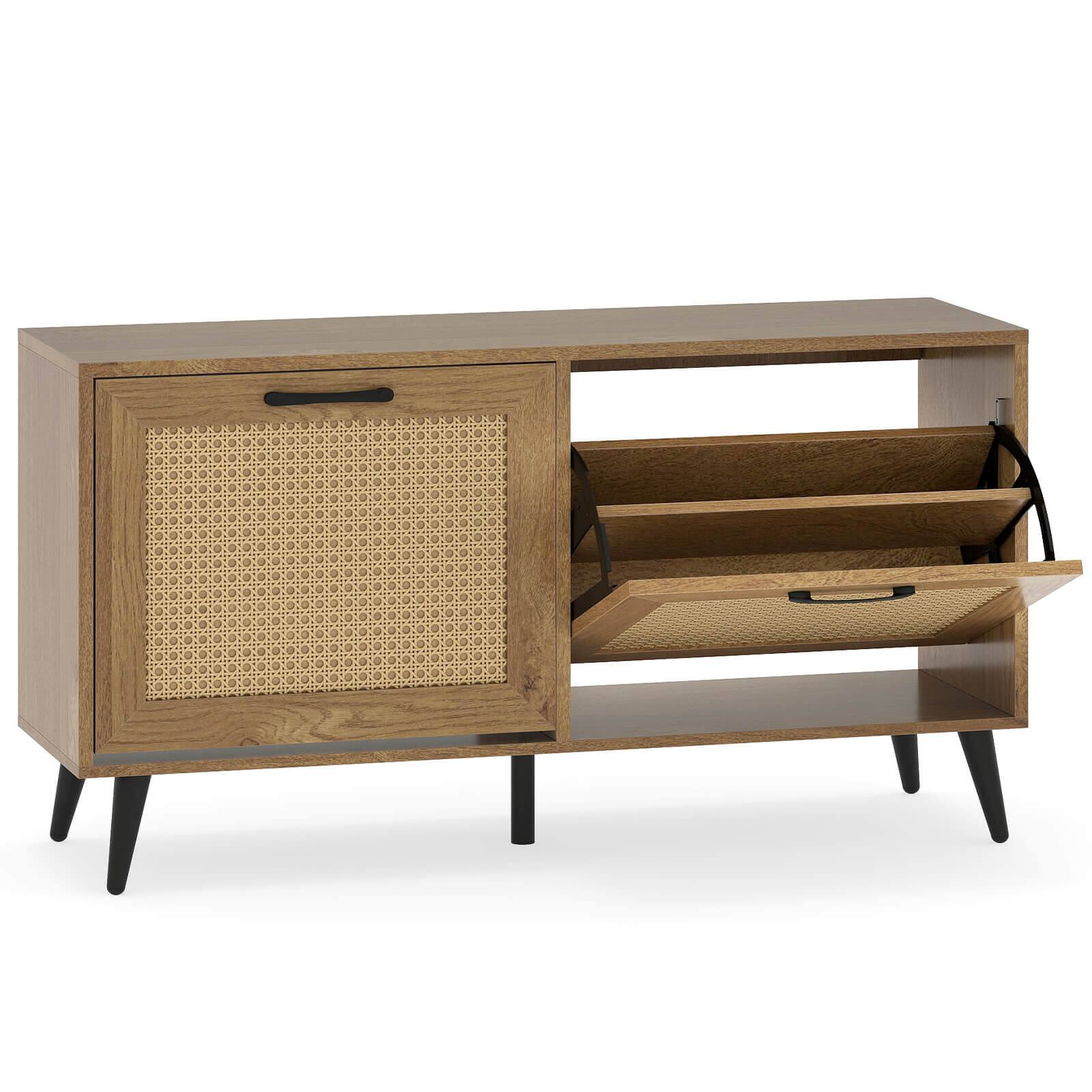 Alt View 9. Costway - Costway Rattan Shoe Storage Cabinet with 2 Flip Drawers Adjustable Shelves Solid Metal Legs - Natural.