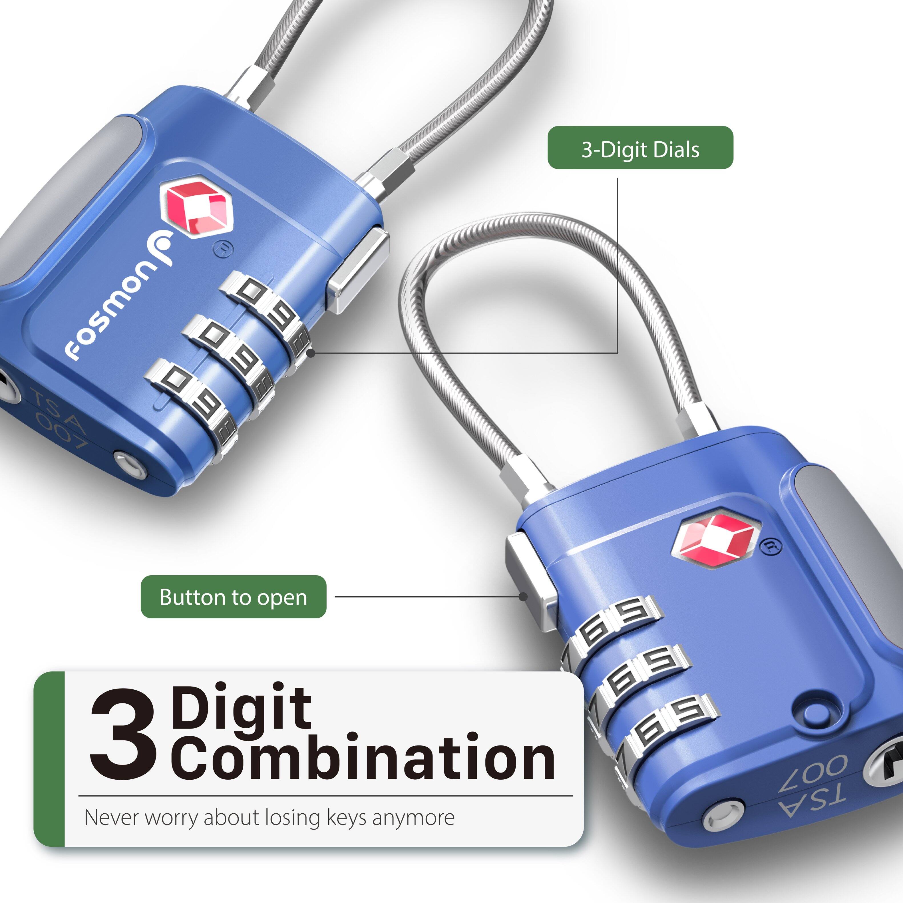 3-Digit Dials Button to open 3 Digit Combination Never worry about losing keys anymore Fosmon 9 9 TS 007 R S 6 S 6 Digit S 3 6 007 F TSA