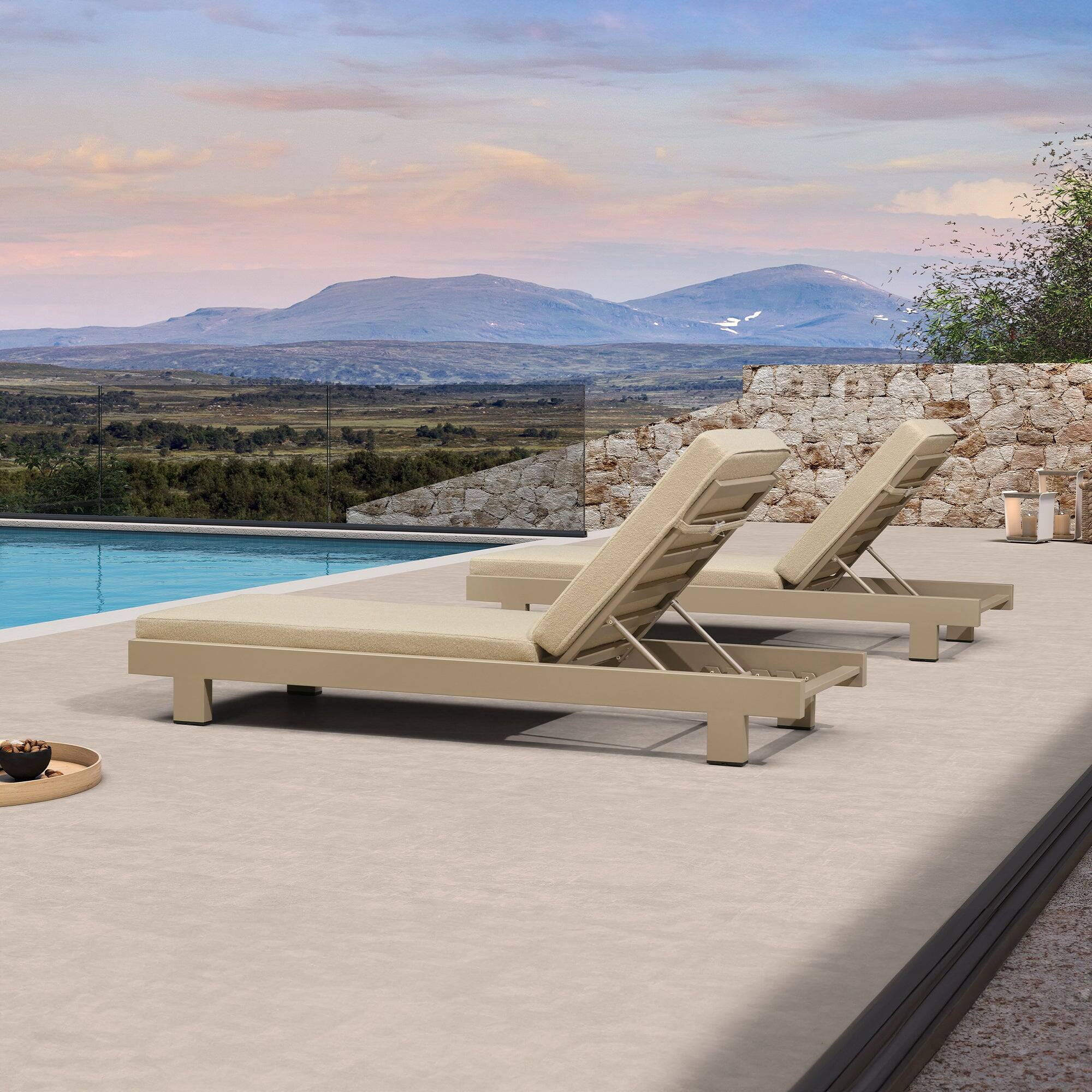 Alt View 1. PURPLE LEAF - Outdoor Standard Chaise Lounge Bed for Poolside with Cushion Olefin Blend Fabric Aluminum Frame for Deck and Backyard - Champagne.