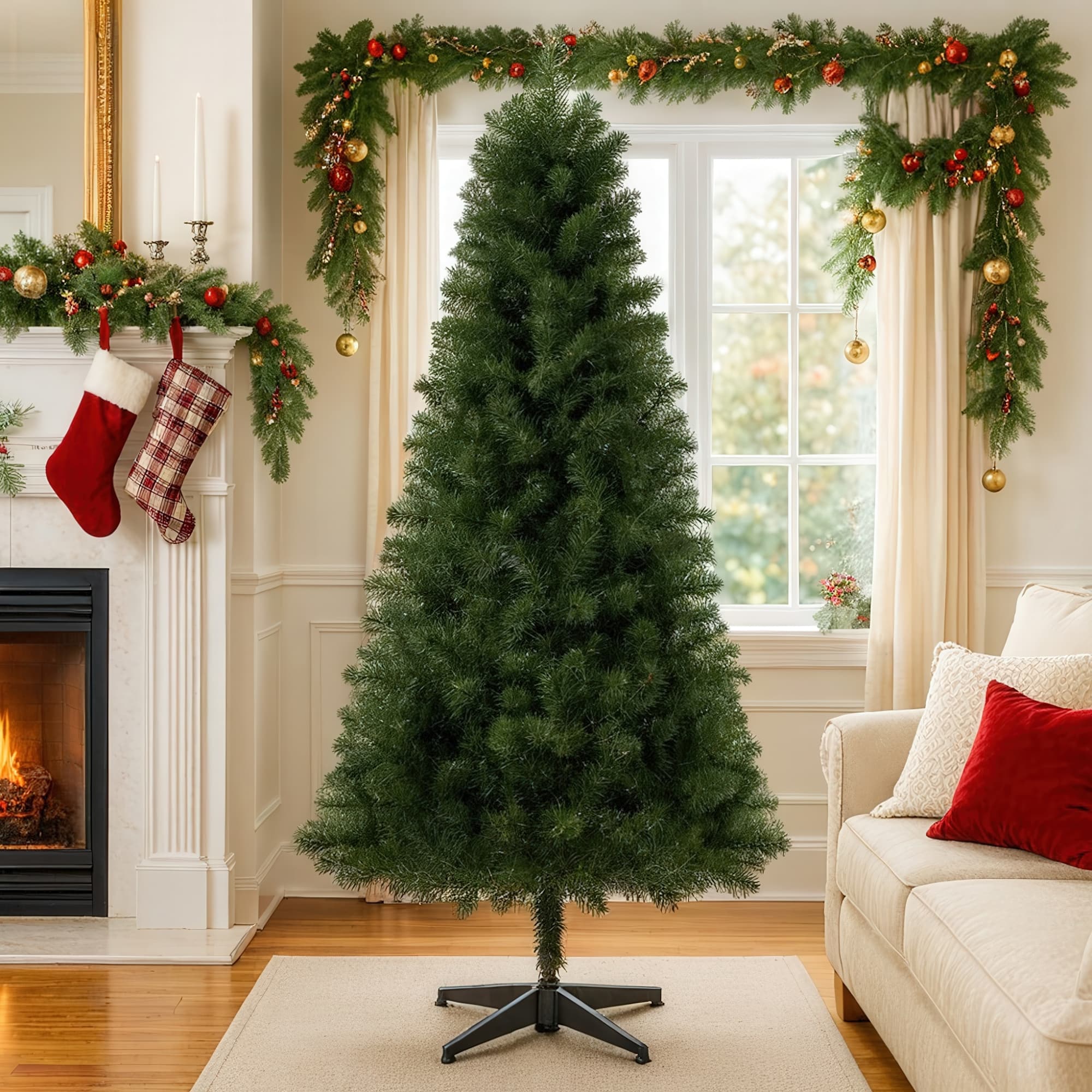 ELEMENT ACE - 6-Foot Unlit Artificial Christmas Tree with 490 Branch Tips for Holiday Decoration, Classic PVC Tree with Stand - Green