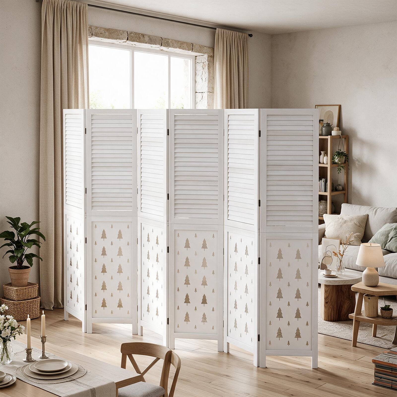 Alt View 1. Costway - Costway 67" Tall Wood Room Divider, 6 Panel, Folding Privacy Screen for Room Separation - White.