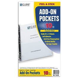 C-line - Peel & Stick Add-On Filing Pockets, 8-3/4 x 5-1/8, 10/Pack - Clear