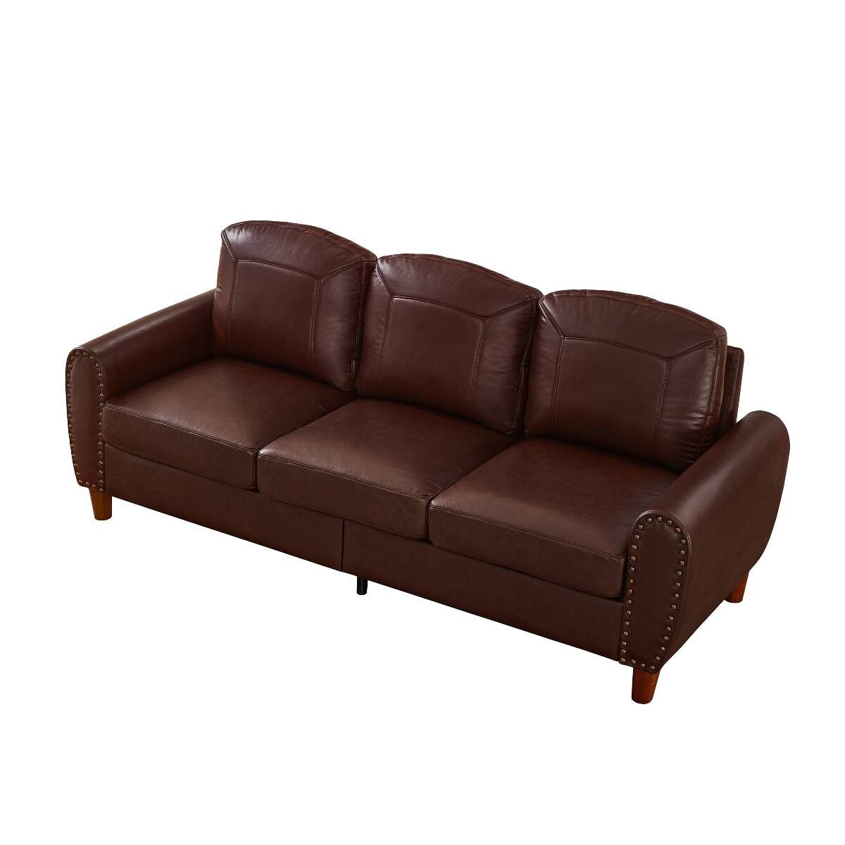 Alt View 8. Ropilly - Ropilly 81.5 Inch Faux Leather Sofa, Burgundy 3 Seat Rolled Arm Couch with Solid Wood Legs - Burgundy.