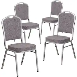 Emma + Oliver - 4 Pack Crown Back Stacking Banquet Chair - Herringbone Fabric/Silver Frame