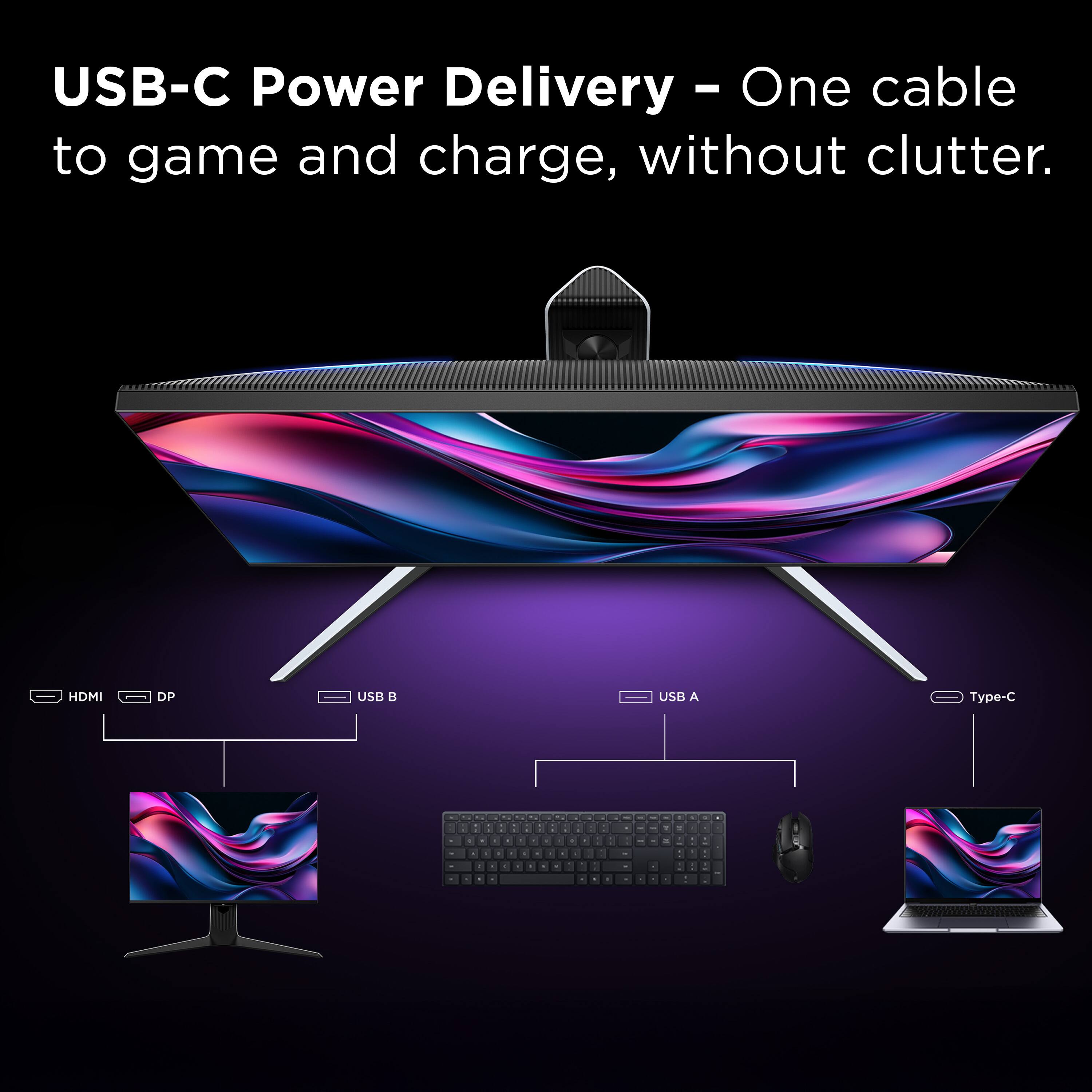 USB-C Power Delivery - One cable to game and charge, without clutter.

HDMI DP USB B USB A Type-C
