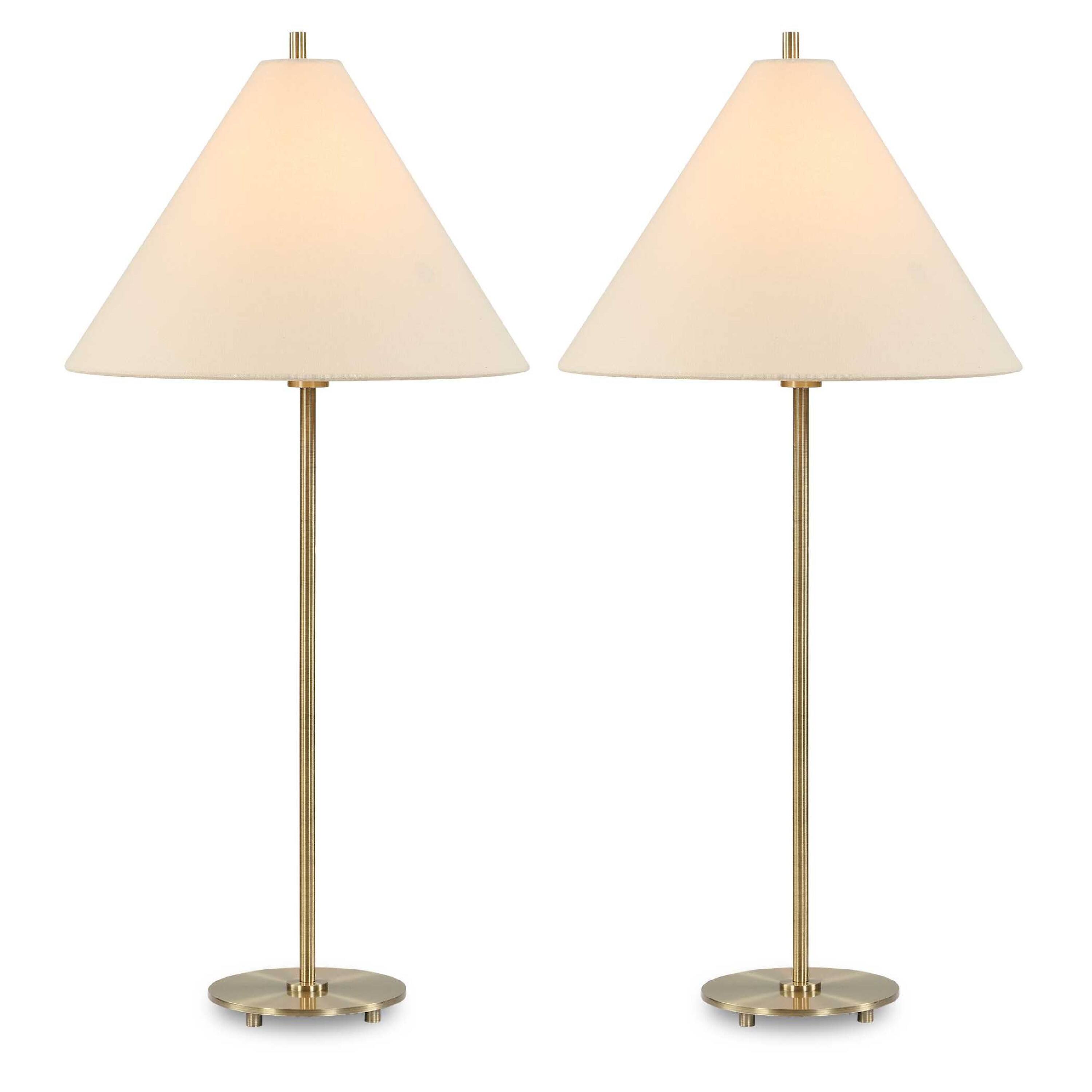 Manhattan Lane - Table Lamp Set of 2, Linen Shades - Antique Brass, Off White