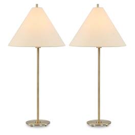 Manhattan Lane - Table Lamp Set of 2, Linen Shades - Antique Brass, Off White
