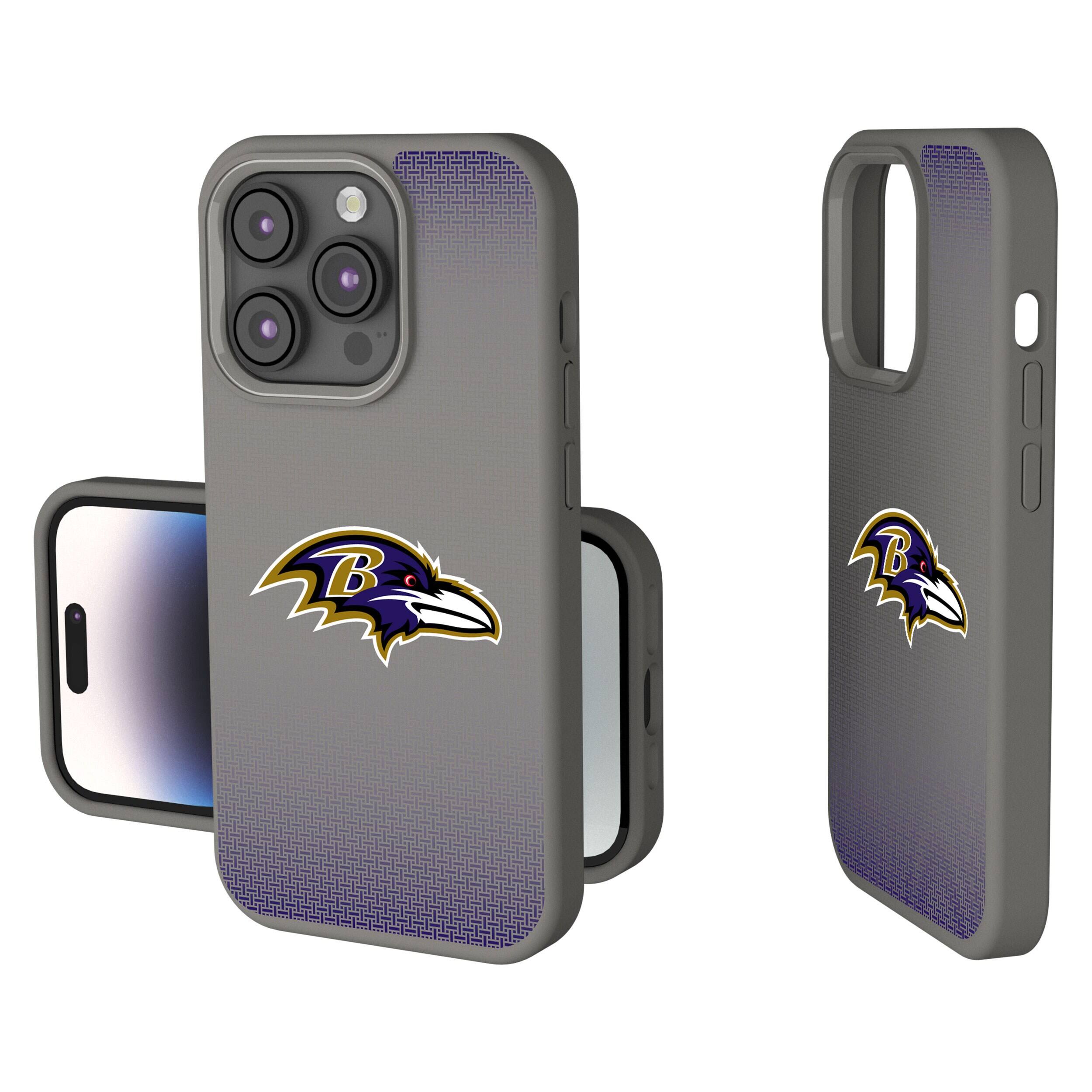 Front. Keyscaper - Baltimore Ravens Linen Logo iPhone Soft Touch Case - 15 Plus - Gray.