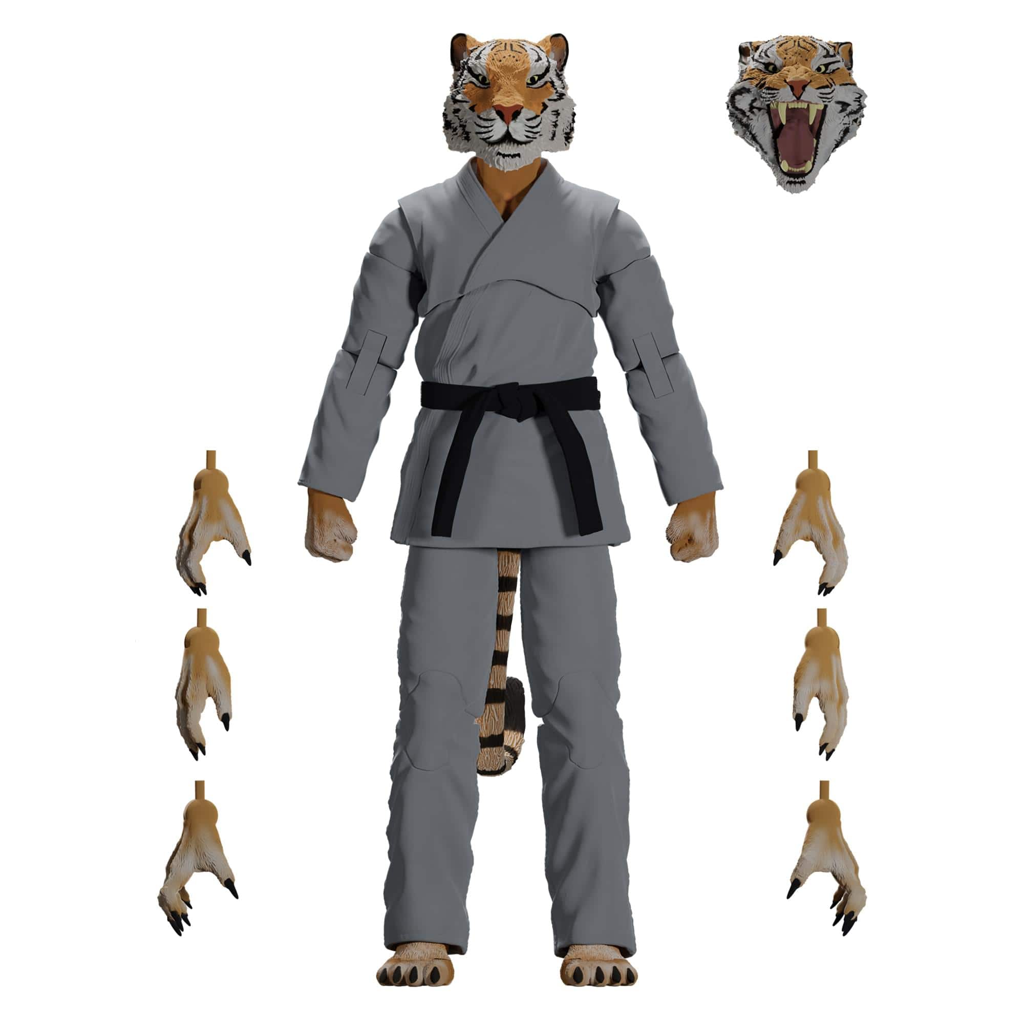 Icon Heroes - Zoo Jitsu Fighters 6 Inch Action Figure | Tiago the Tiger with Gi - Gray