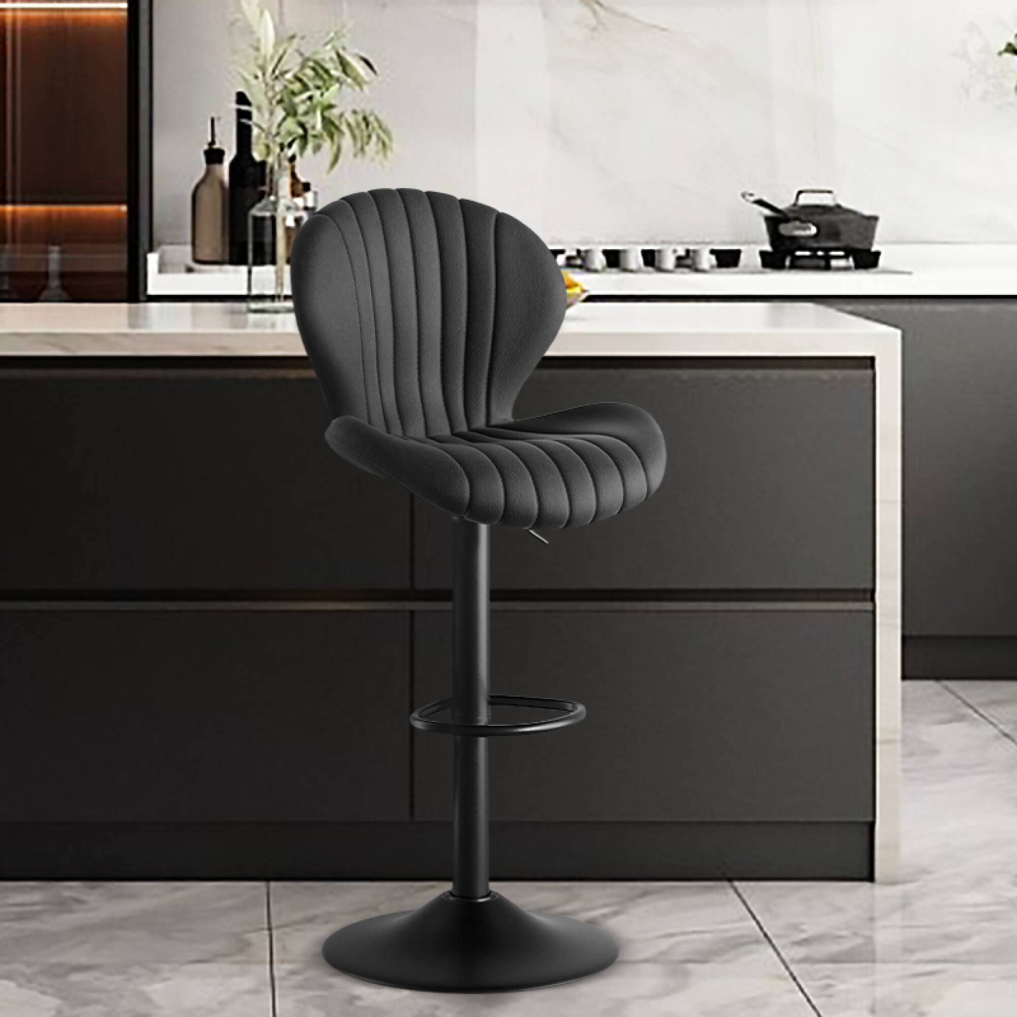 Alt View 8. HTUTWOO - 360° Swivel Bar Stools Set of 2, Adjustable Counter Stools, Faux Leather Bar Chairs with Pedal and Backrest for Kitchen - Black.
