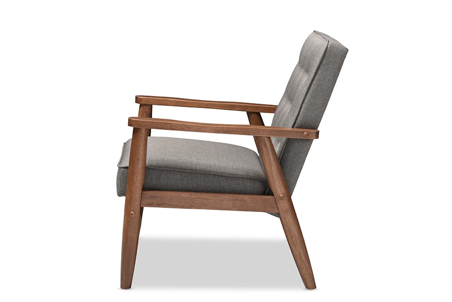 Baxton Studio - Sorrento Mid-century Retro Modern Fabric Upholstered Wooden Lounge Chair - Gray