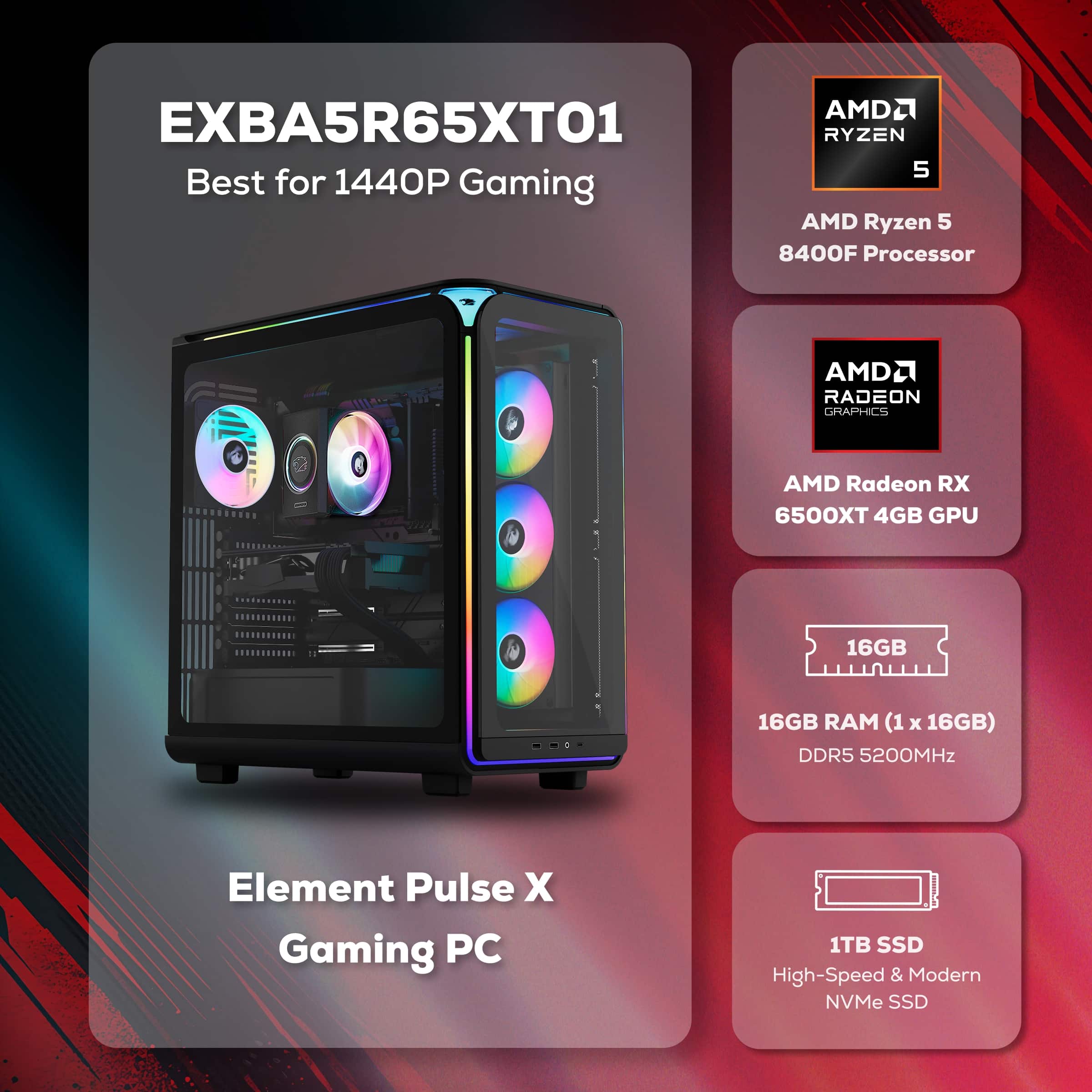 iBUYPOWER Element Gaming Desktop PC AMD Ryzen 5 8400F, AMD Radeon