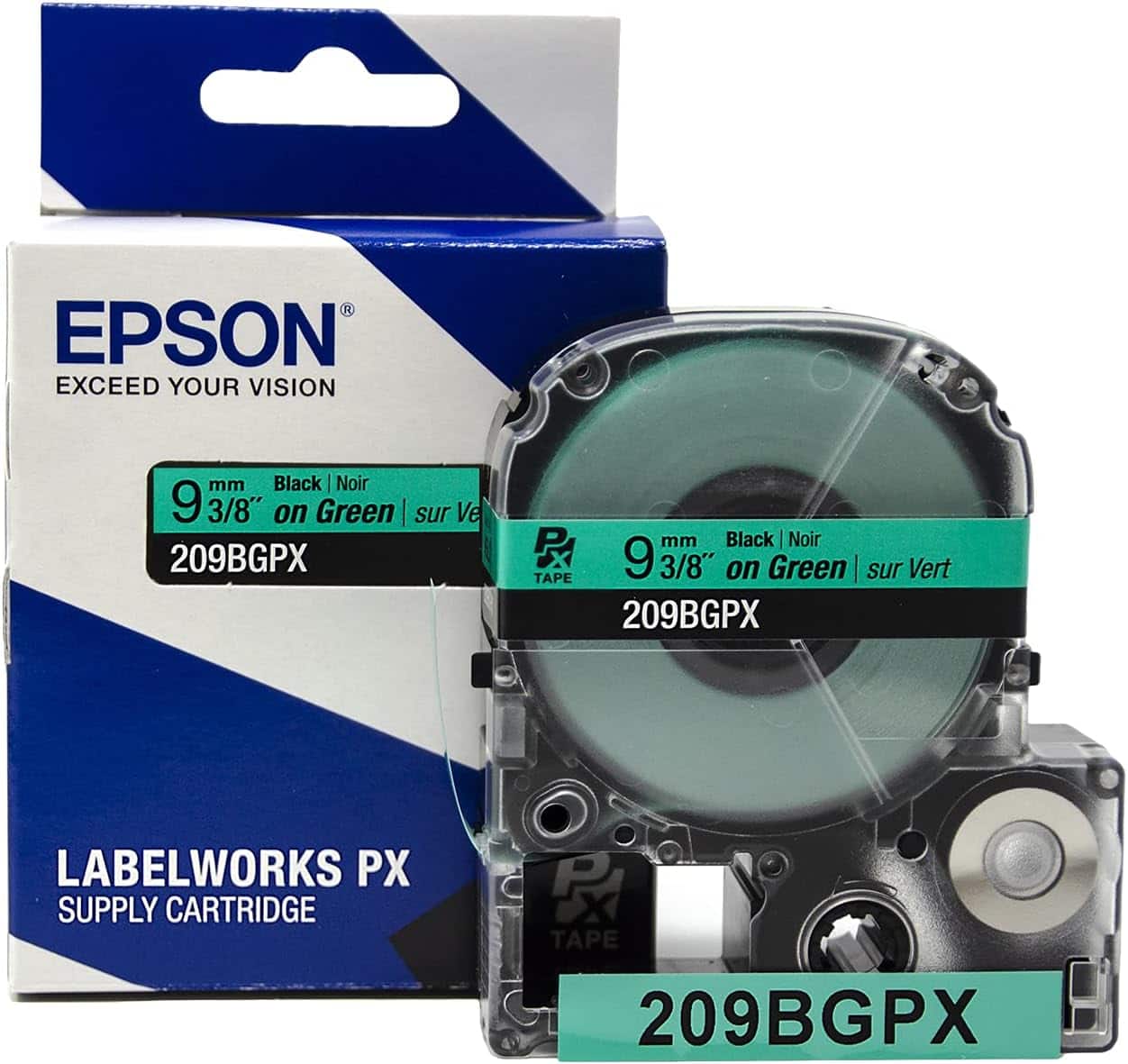 Epson - 3/8" Tape - 209BGPX - Black on Green