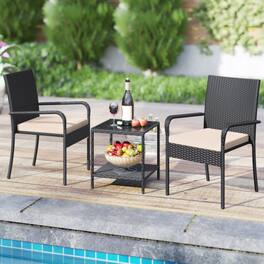 Mondawe - 23 x 22.5 x 35 IN Freestanding Patio Bistro Set with Table and Cushions 3-Piece - Beige+Black