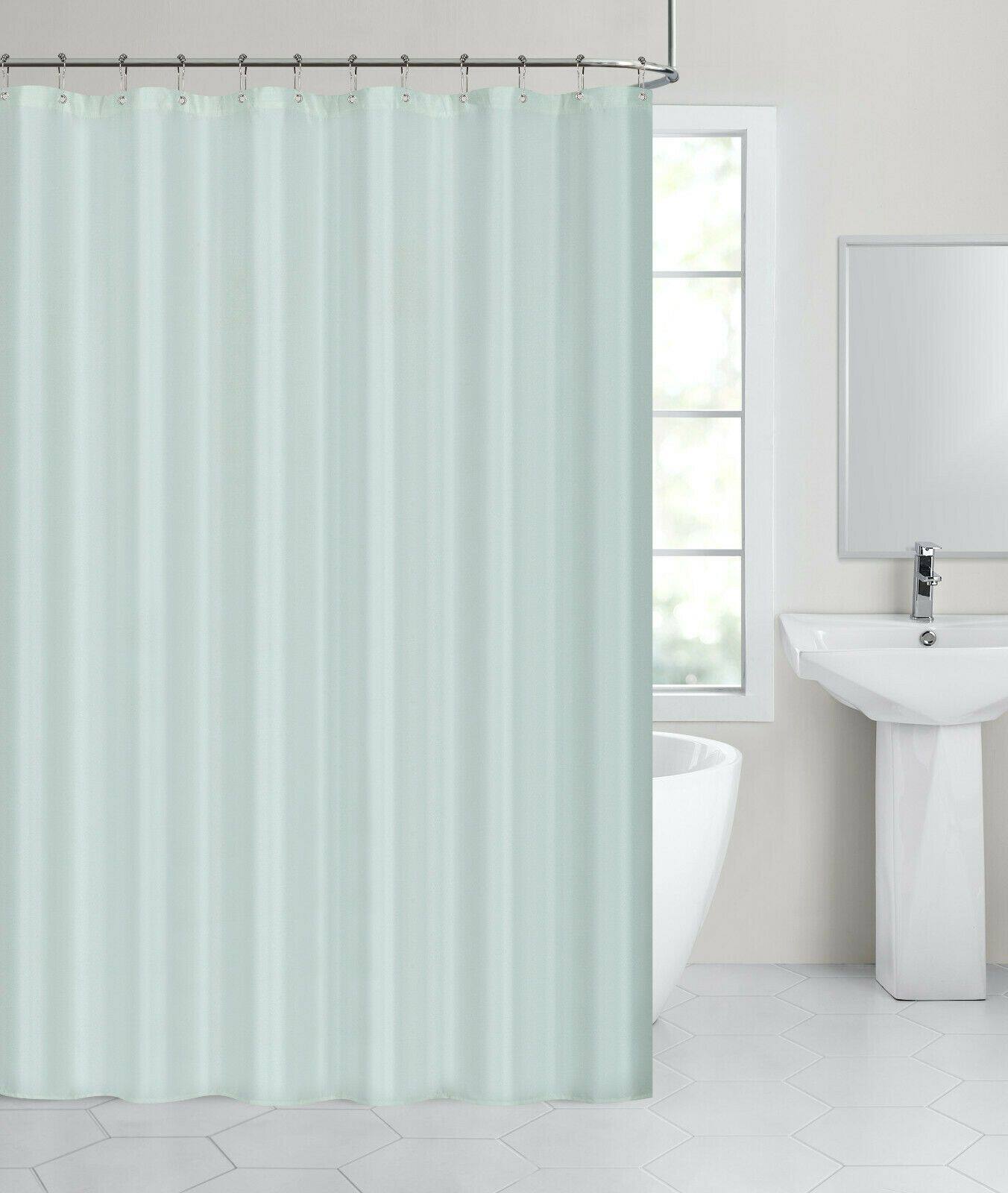 Front. Kate Aurora - Kate Aurora Hotel Collection Water Resistant Fabric Shower Curtain Liner - Seamist/Aqua - Seamist/Aqua.