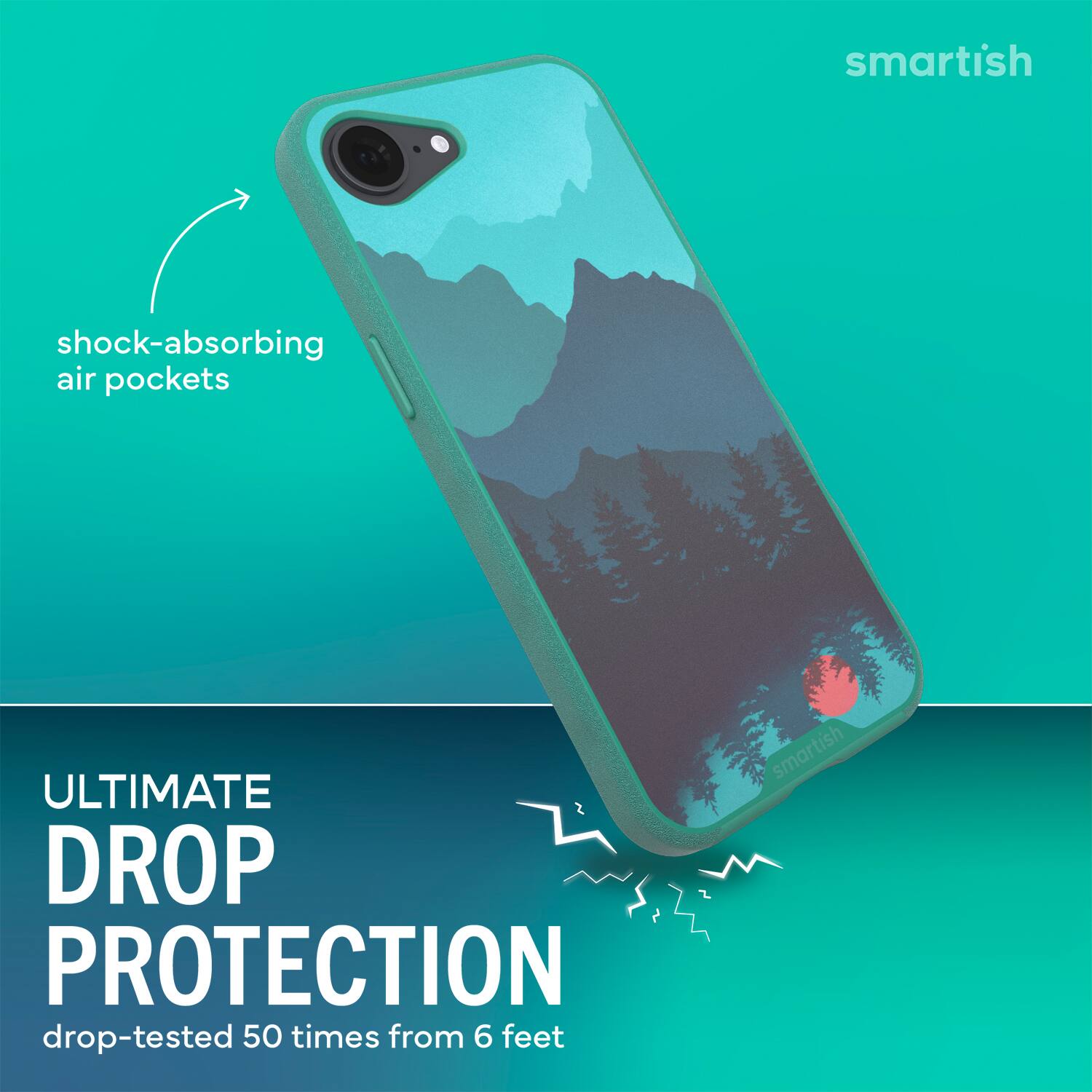 smartish shock-absorbing air pockets ULTIMATE DROP PROTECTION drop-tested 50 times from 6 feet smartish