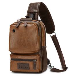 Unique Bargains - Vintage PU Leather Sling Backpack for Men Women Crossbody Bag Compact Backpack for Travel Daily Use and Gift - Light Brown