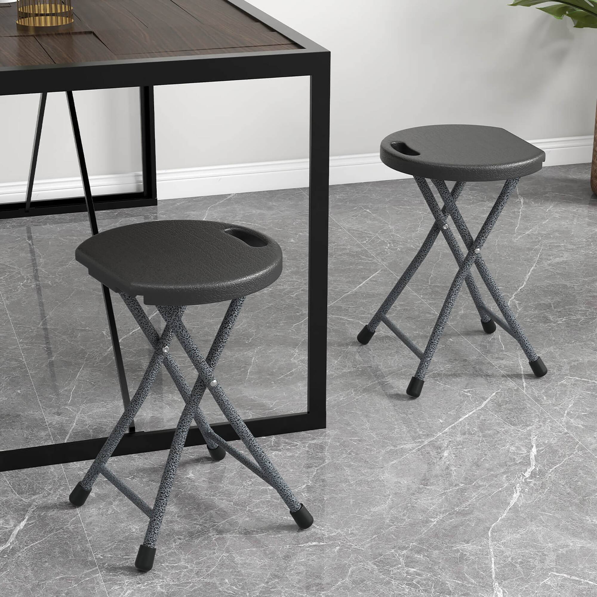 Alt View 4. Gymax - Gymax 2PCS 18''H Folding Stool Portable & Foldable Camping Chair w/ Built-in Handle - Black, Silver.