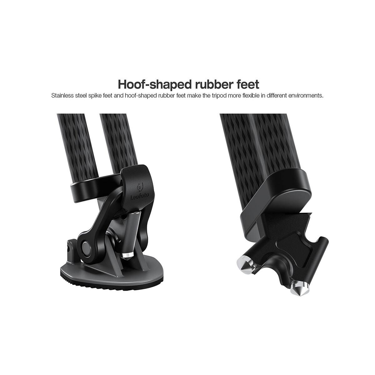 Hoof-shaped rubber feet

Stainless steel spike feet and hoof-shaped rubber feet make the tripod more flexible in different environments.