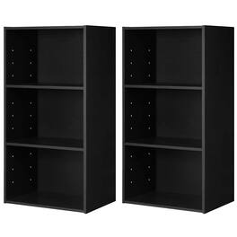 Costway - 2 PCS 3 Tier Open Shelf Bookcase Multi-functional Storage Display Cabinet - Black