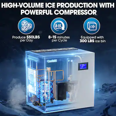 Dextrus Commercial Ice Maker Machine 550LBS/24H, With 300LBS Storage Bin Stainless Steel Ice Machine With Ice Scoop Ice Bucket Dextrus Commercial Ice Maker Machine 550LBS/24H, With 300LBS Storage Bin Stainless Steel Ice Machine With Ice Scoop Ice Bucket
