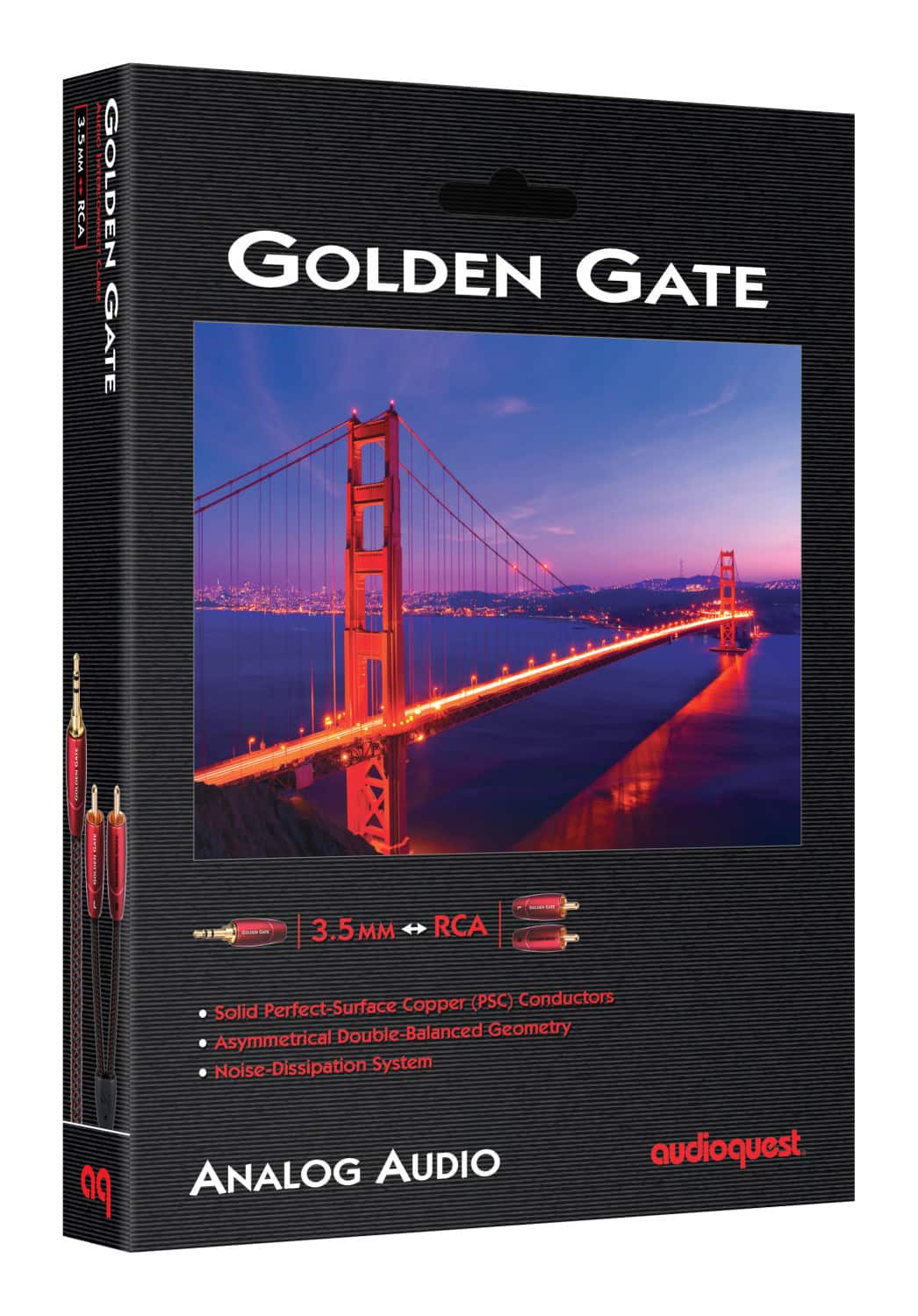 Golden Gate 3.5mm RCA Copper (PSC) Conductors Solid Perfect-Surface Double-Balanced Geometry Asymmetrical Noise-Dissipation System Analog Audio A9 Audioquest.