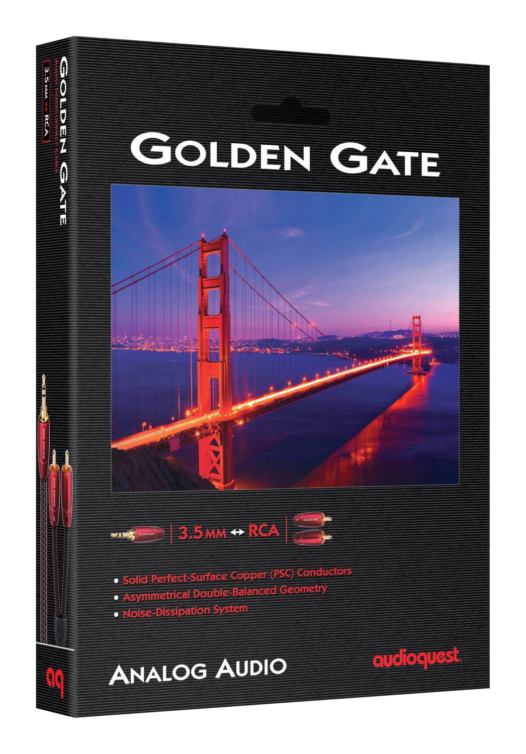 Golden Gate 3.5mm RCA Copper (PSC) Conductors Solid Perfect-Surface Double-Balanced Geometry Asymmetrical Noise-Dissipation System Analog Audio A9 Audioquest.
