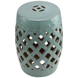 Outsunny - 13" x 18" Ceramic Garden Stool with Woven Lattice Design & Glazed Strong Materials Decorative Outdoor Stool - Blue