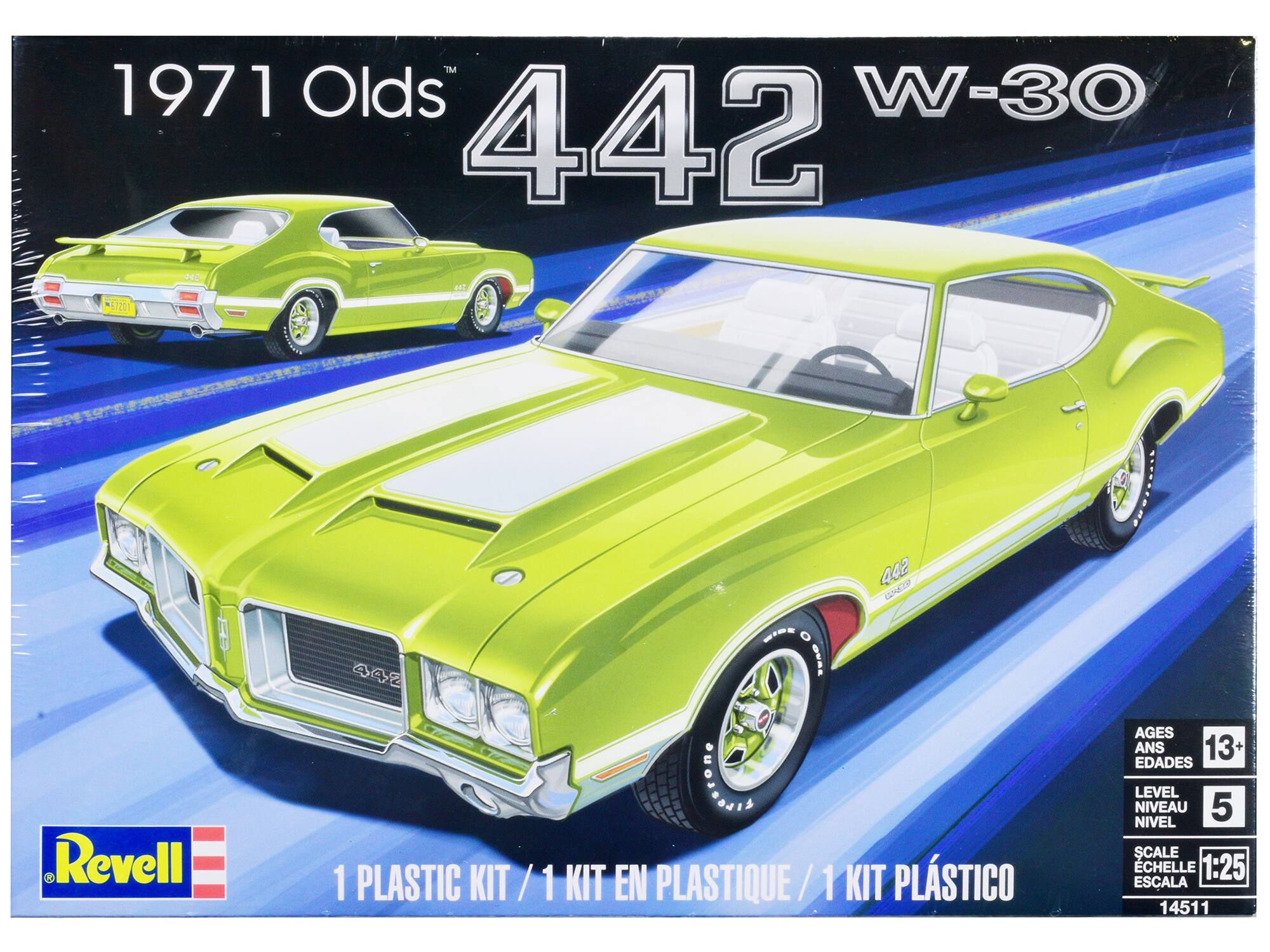 1971 Olds 442 W-30

Revell

1 PLASTIC KIT / 1 KIT EN PLASTIQUE / 1 KIT PLÁSTICO

AGES 13+ EDAD 13+ NIVEAU 5 NIVEL 5

SCALE 1:25 ESCALA 1:25

14511