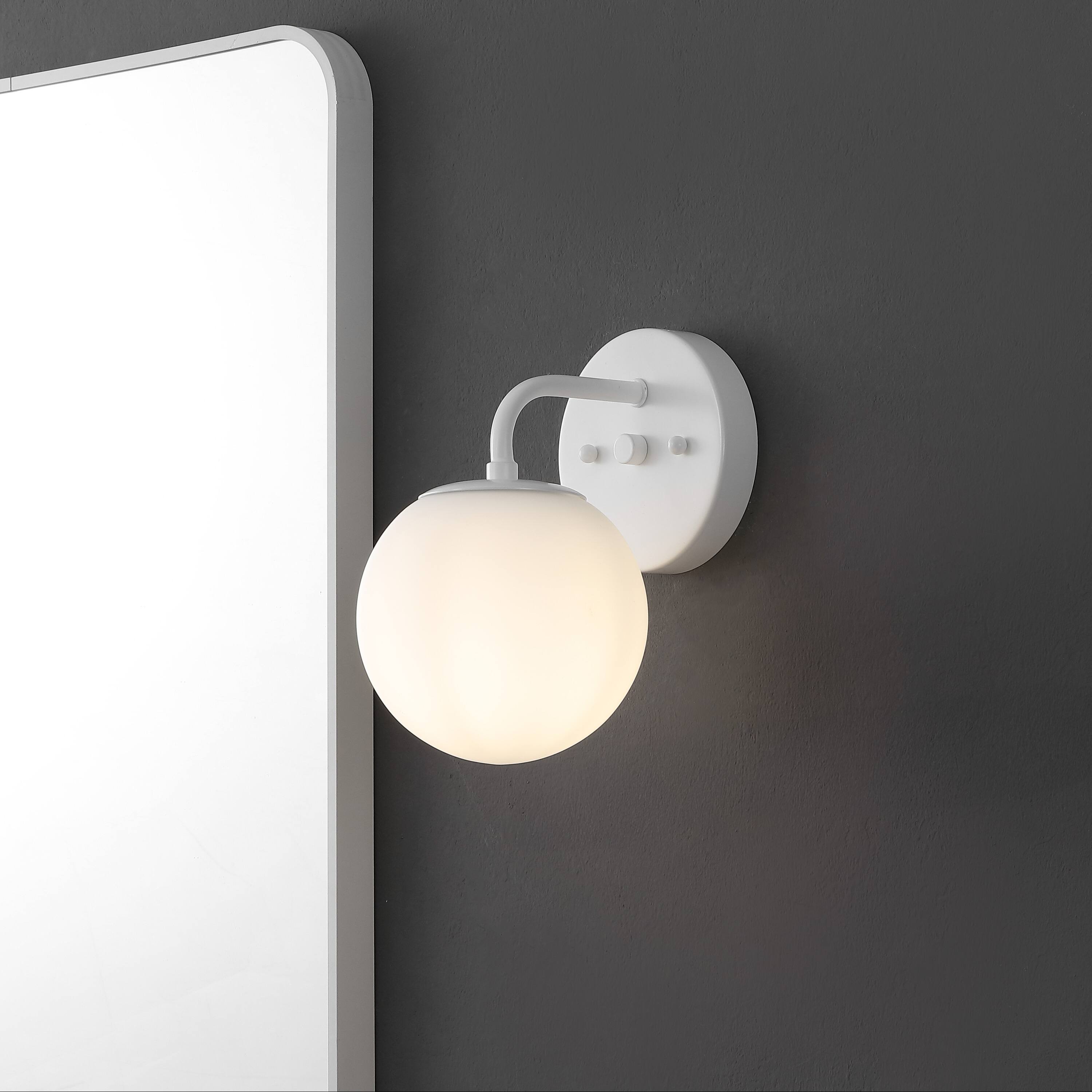 Alt View 1. Jonathan Y - Louis Parisian Globe 5.75" 1-Light Metal/Frosted Glass Modern Contemporary LED Vanity Light, White - White.