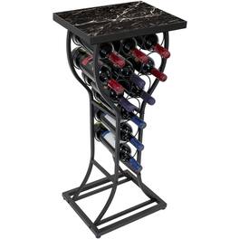 Sorbus - Wine Rack Console for Home Bar, Mini Wine Stand with Faux Marble Table Top, Holds 11 Wine Bottles - Black