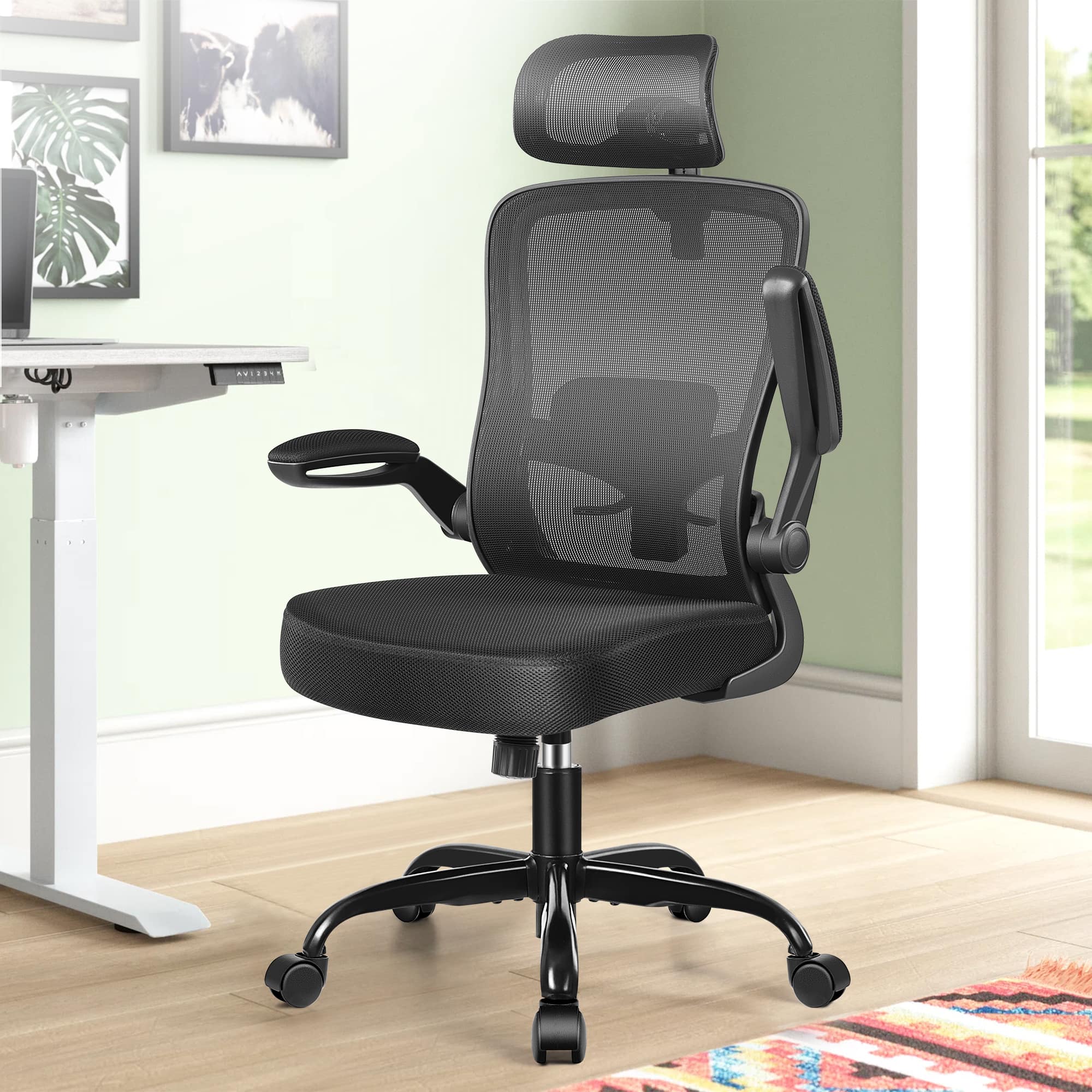 Brick Attic - Ergonomic Desk Chair Breathable Mesh Task Chair with Headrest High Back Computer Chair 3D Adjustable Armrests - Black