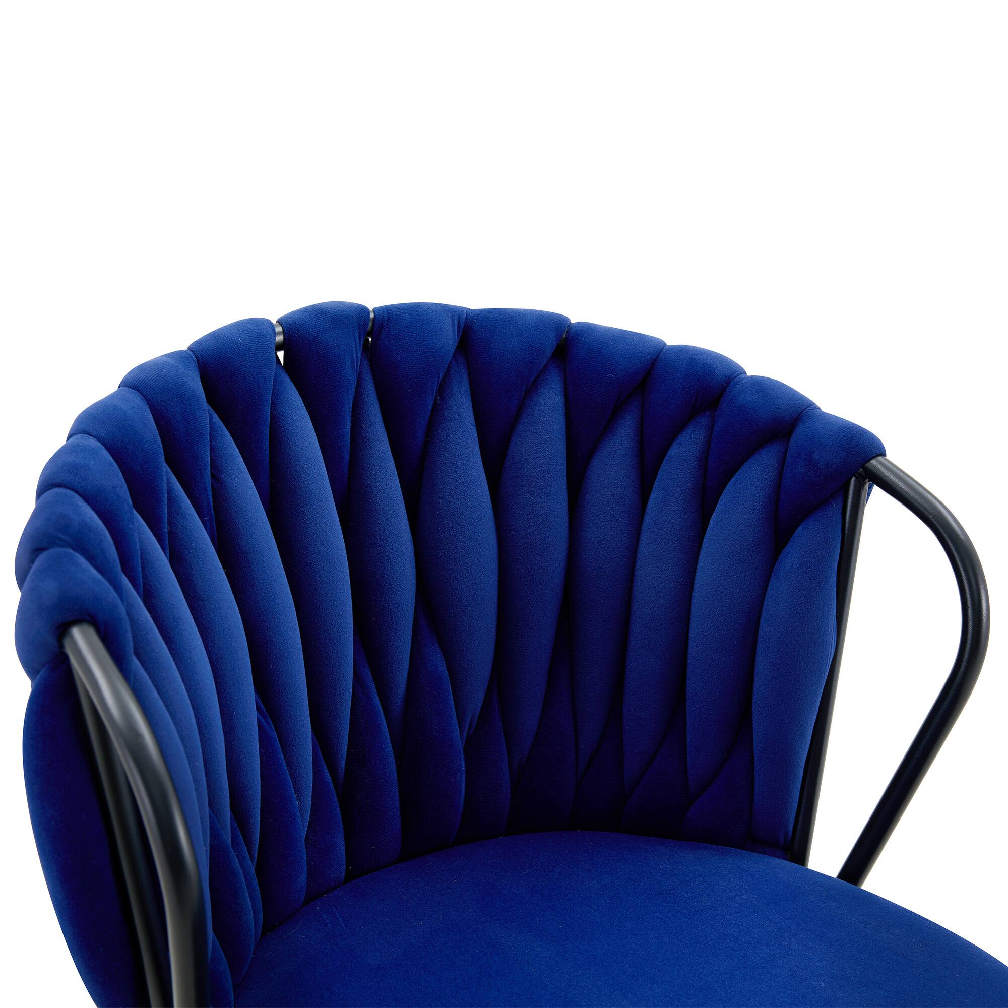 Alt View 8. Loheer - Loheer Counter Height Bar Stools Set of 2, Blue Velvet Bar Stools with Braided Back, Metal Frame, 3 ft - Black,Blue.