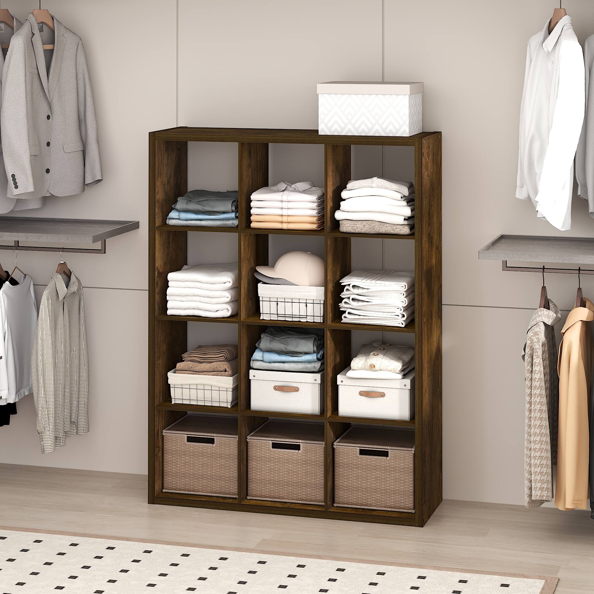 Alt View 1. Furinno - CUBIC Closet Organizers, 12-Cube Closet Organizer, Open Shelf, Extra Thick Frame, for Wardrobe, Bedroom, Living Room - Amber Pine.