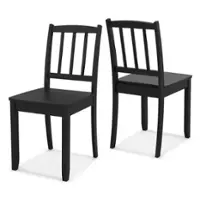 Costway Wood Dining Chair Set of 2 with Rubber Wood Legs Curved Backrest for Kitchen - Black - Front_Zoom
