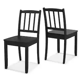 Costway - Wood Dining Chair Set of 2 with Rubber Wood Legs Curved Backrest for Kitchen - Black