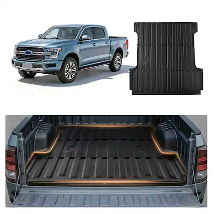 Front. VEVOR - Truck Bed Mat,TPE,Compatible with 2015-2026 Ford F150 Lightning Bed, Heavy Duty Custom Fit,All Weather Protection Pickup - Black.