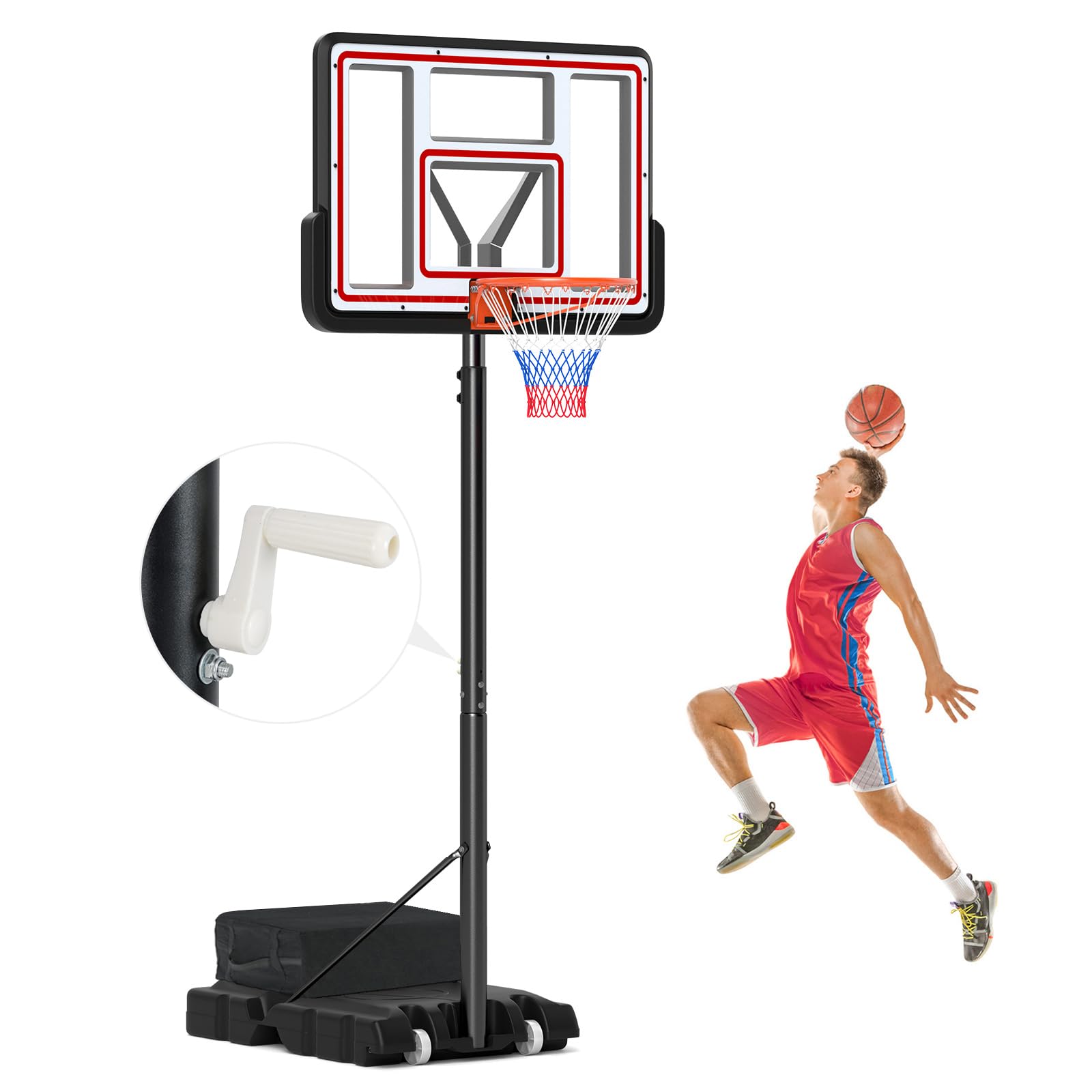 Front. Ecooso - Portable Adjustable Basketball Hoop Goal System - Black.
