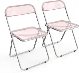 Winado - 2PCS Folding Plastic Chairs Portable Clear Commercial Chair Seat for Indoor Outdoor Party Wedding Dining Display Corner - Pink